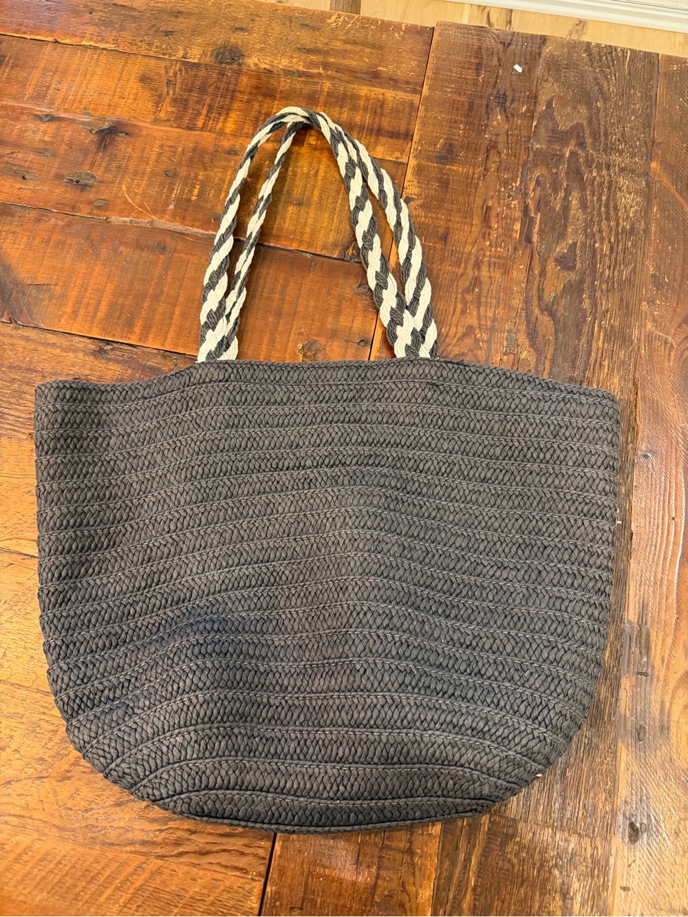Rachel Zoe Charcoal Woven Tote with Braided Black and Cream Handles